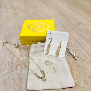Kendra Scott Gold Iridescent Crystal Necklace and Drop Earrings